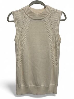 Modcloth Cream Cable-Knit Sleeveless Longline Sweater